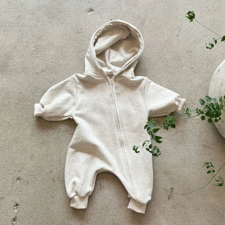 2024 Baby Kapuze Reiß verschluss Bodysuit Neugeborene Jungen und Mädchen Bergsteiger Anzug einfarbig Bodysuit Long Fit Sport Kletter anzug.