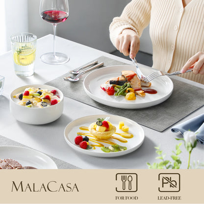 MALACASA 18/36-Piece Ceramic Plate Porcelain Dinnerware Set with 6/12 Pcs Dinner/Dessert Plates,Bowl Tableware Set for 6/12.