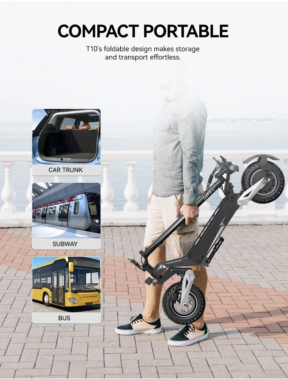 OOTD T10 Electric Scooter 500W Motor 48V13AH Battery City Off-Road Electric Scooter Adult 11 Inch Foldable Electric Scooter.