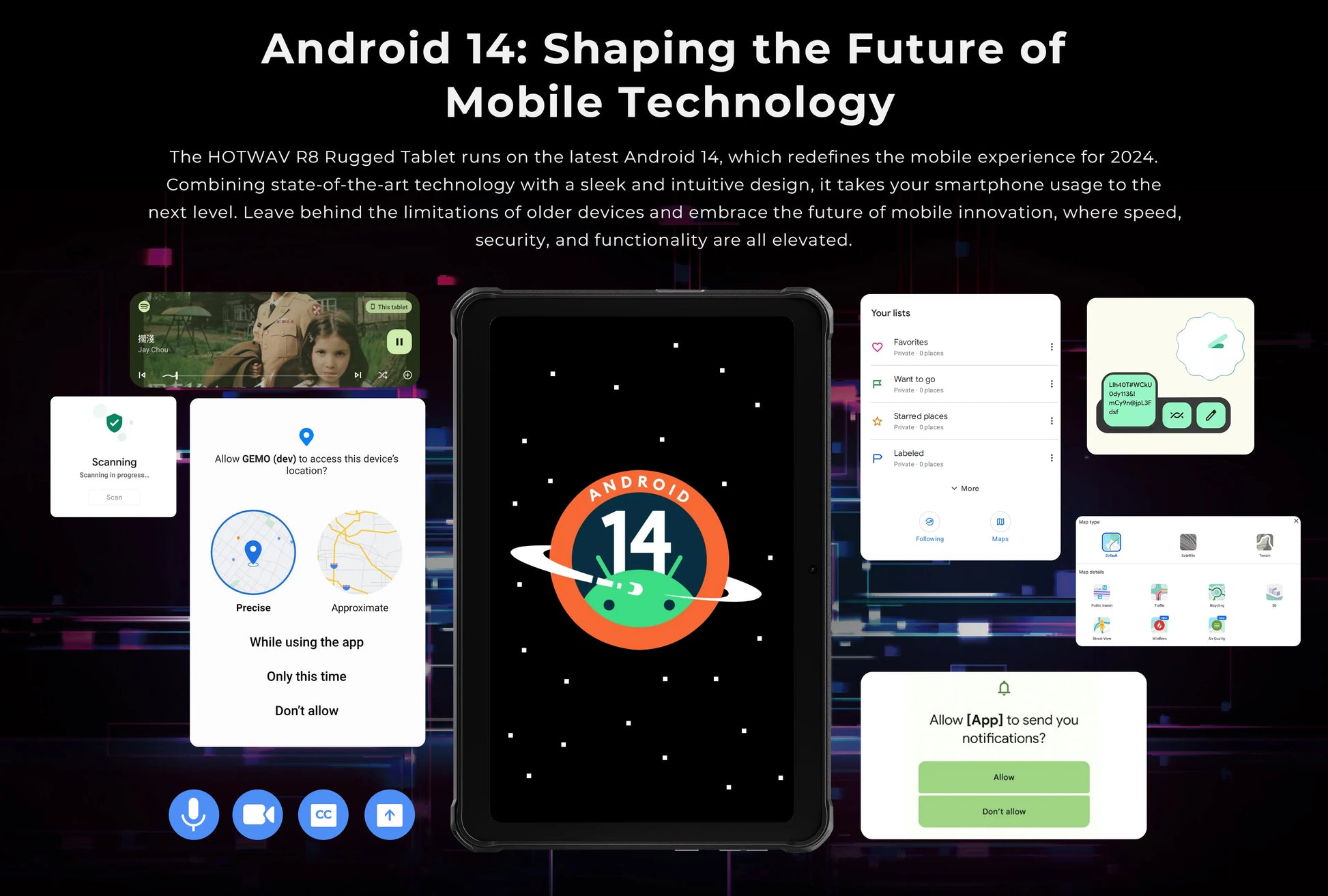Rugged Tablet HOTWAV R8, 12 (4+8) Go + 128Go, 10.1'', 5MP Front + 13MP Rear Cameras, Android 14.0, 10800mAh Battery, Dual SIM, GPS, 4G.