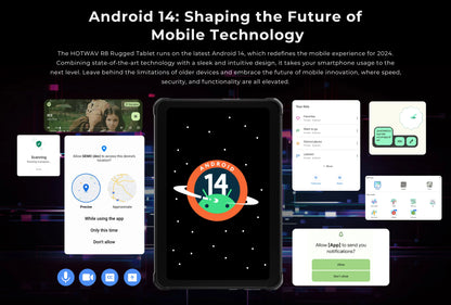 Rugged Tablet HOTWAV R8, 12 (4+8) Go + 128Go, 10.1'', 5MP Front + 13MP Rear Cameras, Android 14.0, 10800mAh Battery, Dual SIM, GPS, 4G.