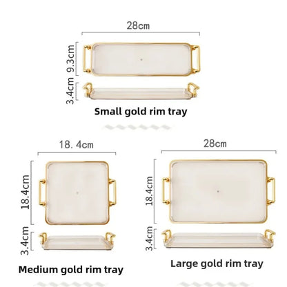 Light Luxury Tray Household Rectangular Cosmetics Storage Tray Living Room Water Cup Storage Hotel Apartment Storage Tray.