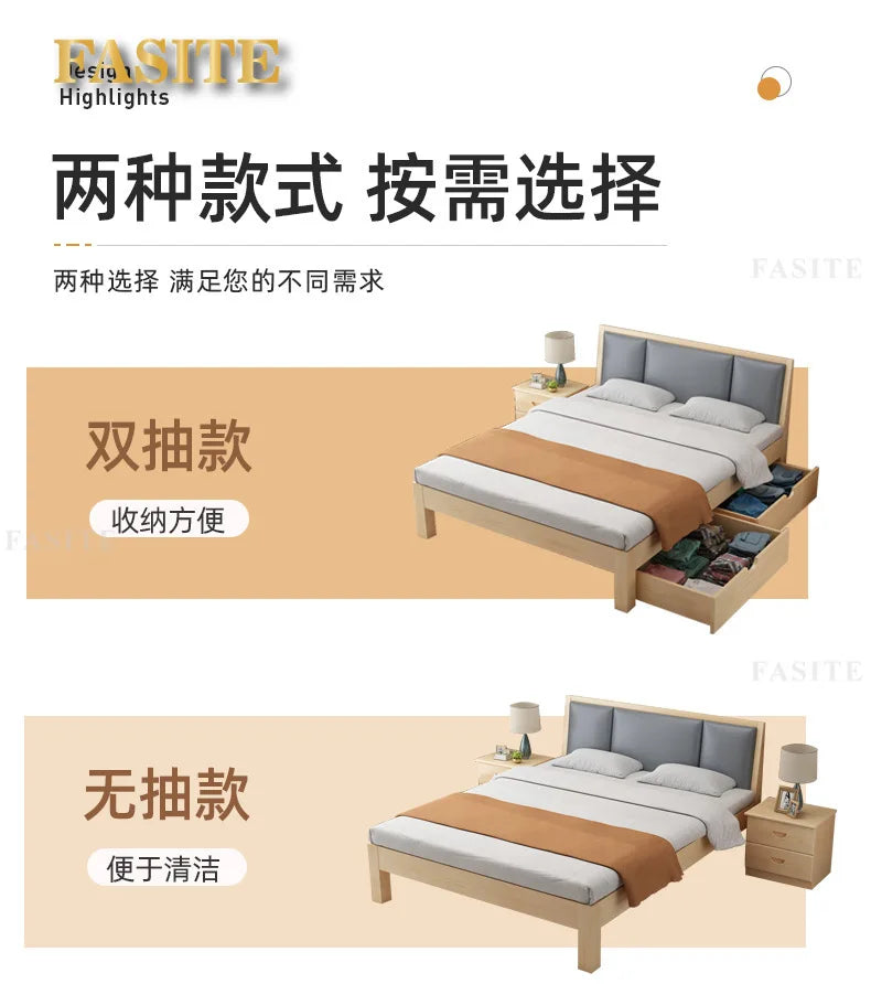 Massivholz Modernes einfaches 1,8 Meter Doppelbett Mietzimmer 1,2 Meter Einzelbett 1,5 Meter einfacher Bettrahmen