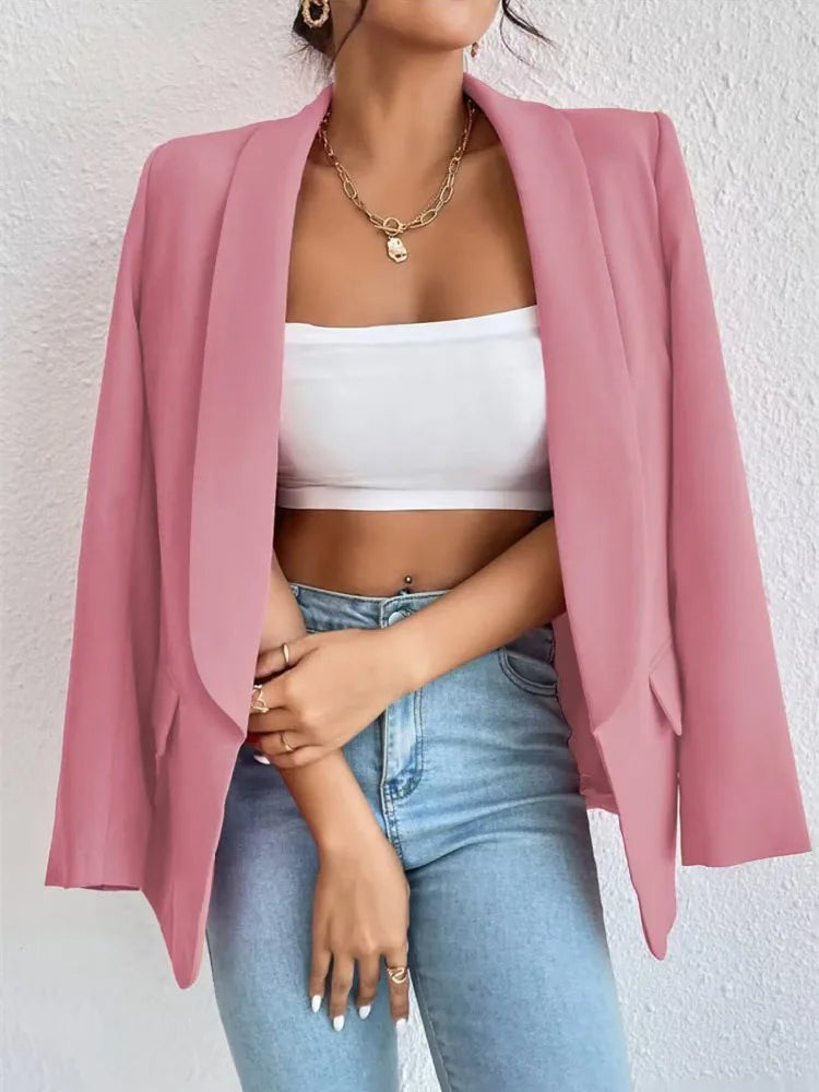 Koreanische Beliebte Rosa Neue Oberbekleidung Frauen 2024 Mode Weiblichen Frühling Jacke Casual Langarm Schwarz Blazer Mäntel