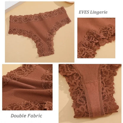 11PCS Women Lace Cotton Panties Seamless Brazilian Panties Sexy Low-Waist T-Back Bikini Female Breathable Underwear Lingerie.