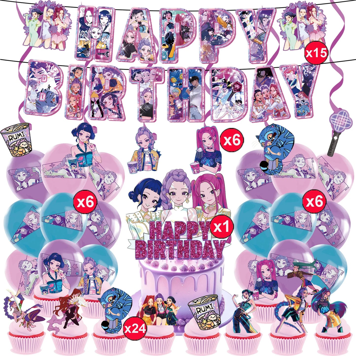 K Pop Dämonenjäger Party Ballon Kind Mädchen Alles Gute zum Geburtstag Party Dekoration Set 1-9. Nummer Ballon Banner Hintergrund Babyparty.