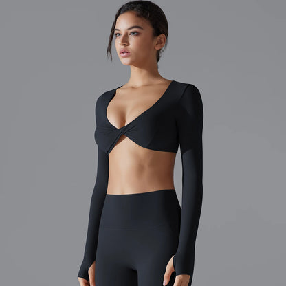 Yoga Long Sleeve Slim Sexy Breathable Quick Drying Sport Brassiere Gym Push Up Shockproof High Intensity Pilates Clothes Women