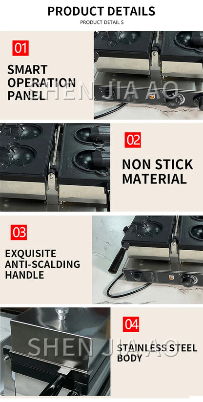 Commercial Taiyaki Bear Shaped Waffle Maker Open Mouth Ice Cream Bear Taiyaki Machine Bear Cone Maker.