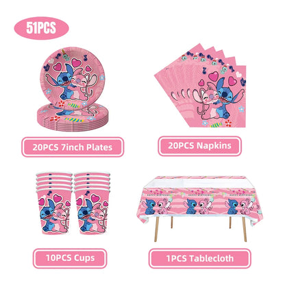 Disney Rosa Stich Geburtstag Party Dekorationen Mädchen Einweg Geschirr Ballon Kuchen Topper Tischdecken Liefert Baby Dusche.