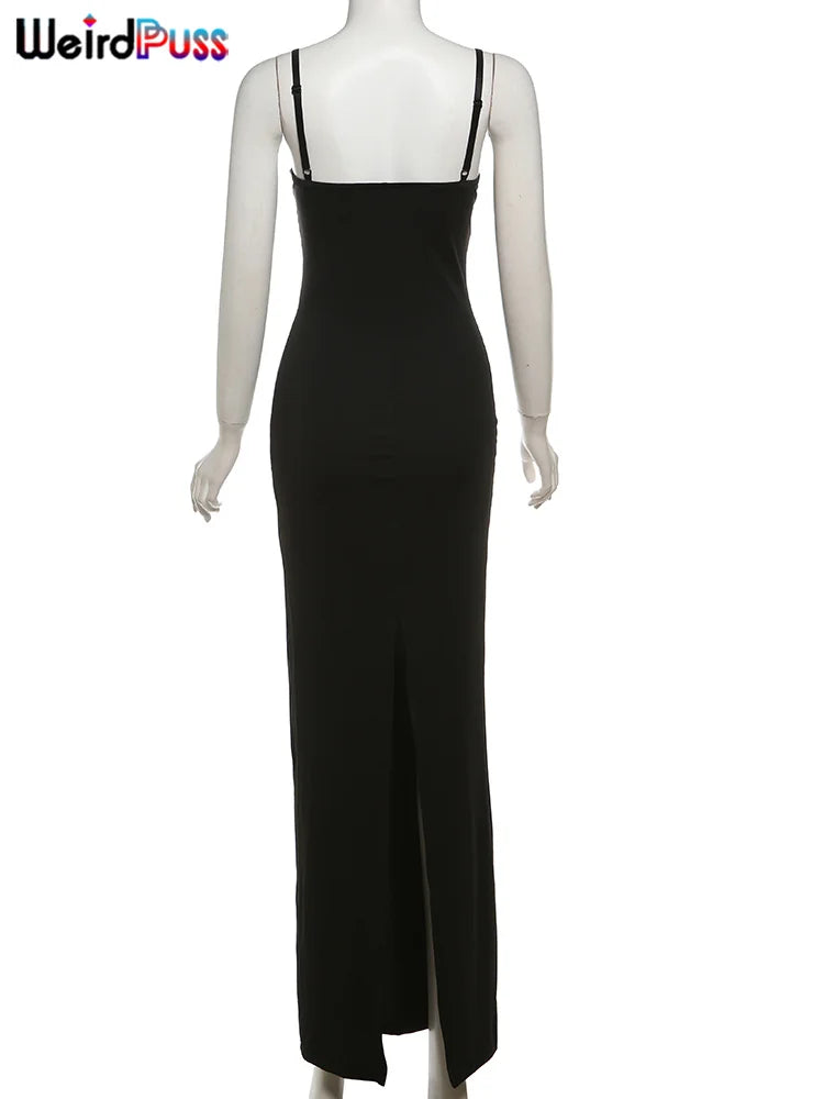 Seltsame Puss sexy Camis Kleid Frauen dünne Patchwork Brust Sommer elegante dünne elastische Stretch Maxi Bodycon Clubwear Vestidos.