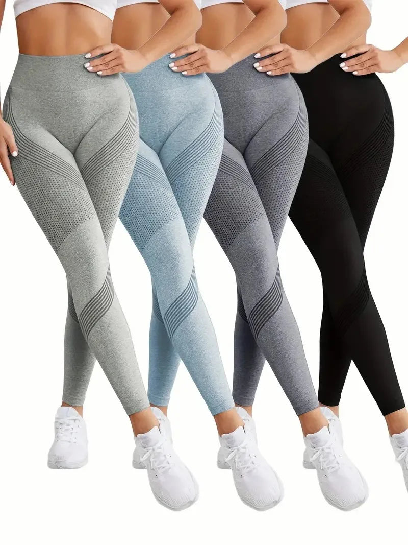 High Waisted Seamless Stretch Athletic Yoga Pants Leggings  Ultra Breathable Quick-Drying for Running Fitness Solid Colors.