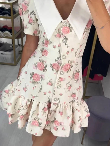 Beiyingni Neue In frauen Kleid Elegante Französisch Mode Schlank Kurzarm Mini Kleider Weibliche Rüschen Tasten V-ausschnitt Kurze Vestido