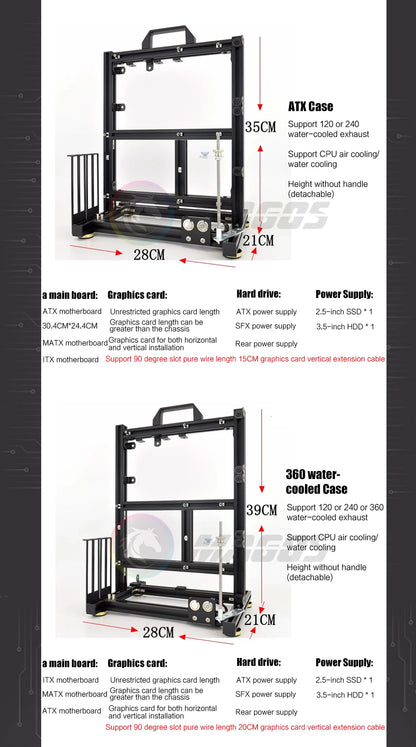 Open Computer Chassis DIY Creative Aluminum Frame Air Water Cooler 360 MOD ATX/ ITX / MATX Frame Desktop Case.