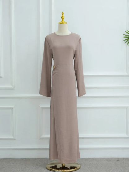 Muslim Women Arabic Dubai Abaya Solid Drawstring Long Dress Modest Ramadan Kaftan Robe Femme musulmane Islam Clothing Kebaya.