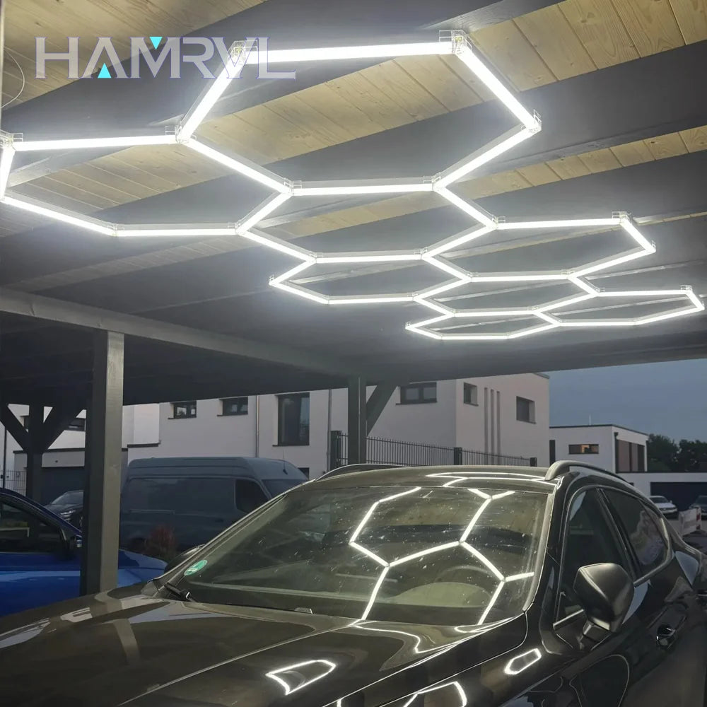 Hexagonal ceiling light BarberShop Car Garage LED Light 6500k LED tube for Gym Bar Hair Salon Library Workshop Auto Body Repair.