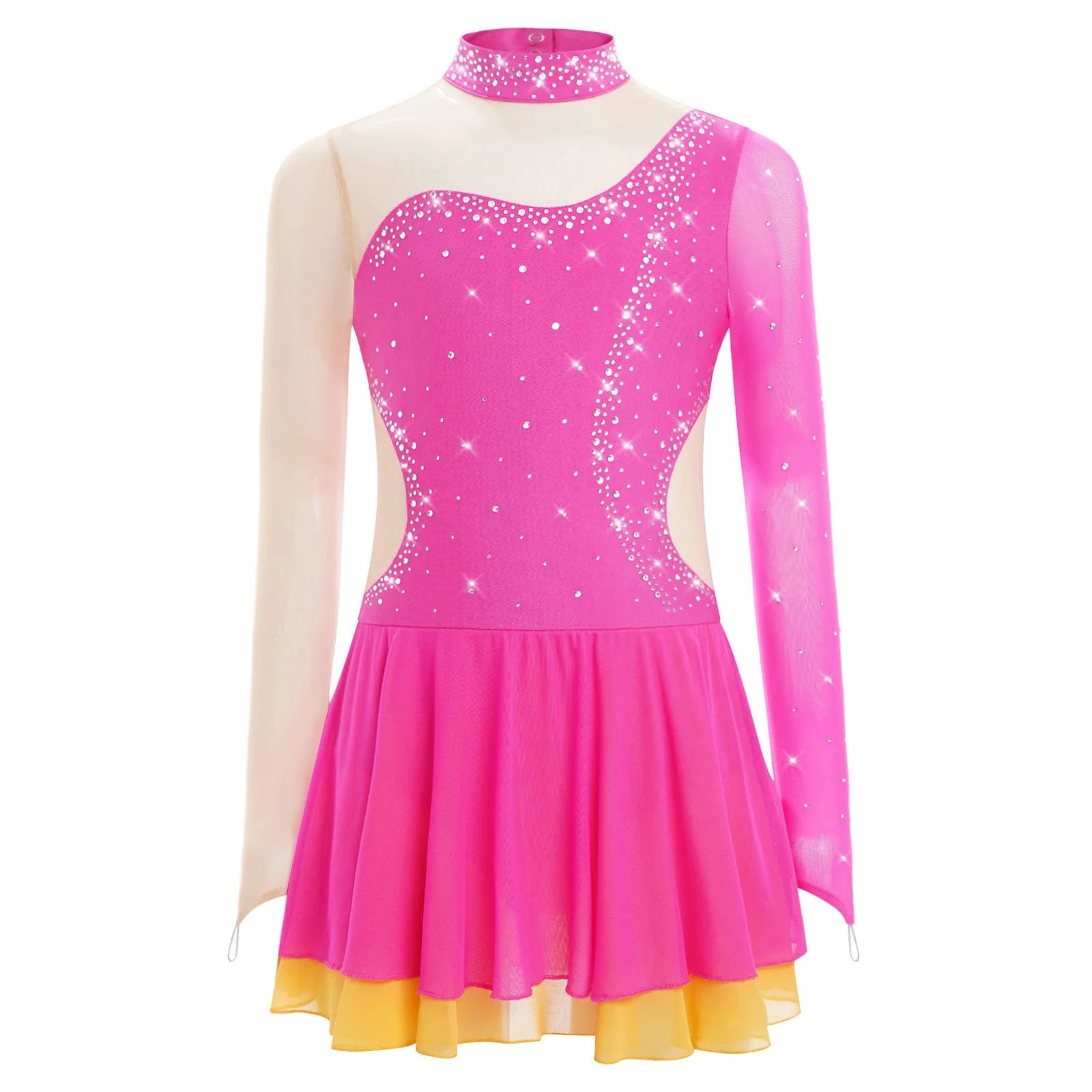 Kinder Mädchen Eiskunstlauf Kleid Lyrical Ballett Tanz Rhythmische Gymnastik Leistung Kostüm Langarm Strass Trikot.