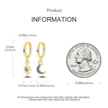 Yellow Gold Starlight Hoop Earrings For Girl Sparkling Classic Snakebone Multi-loop Earrings Star Moon 925 Silver Women Earring