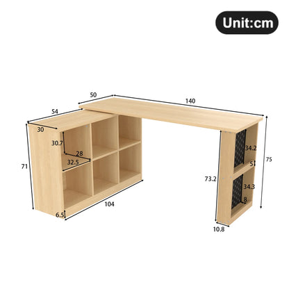 140 x 104 x 75 cm großer multifunktionaler Büroschreibtisch, sechsfacher Aufbewahrungsschrank + Regal, perforierte Platte + Regal, langlebige, austauschbare Form