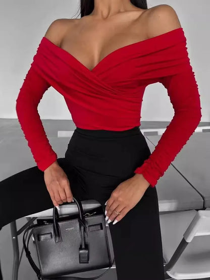 Sexy Hot Girl Slim Jumpsuits Women Fashion Solid Color Folds Corset Bodycon Crossed Bodysuits Long Sleeves Trendy Lady Rompers.
