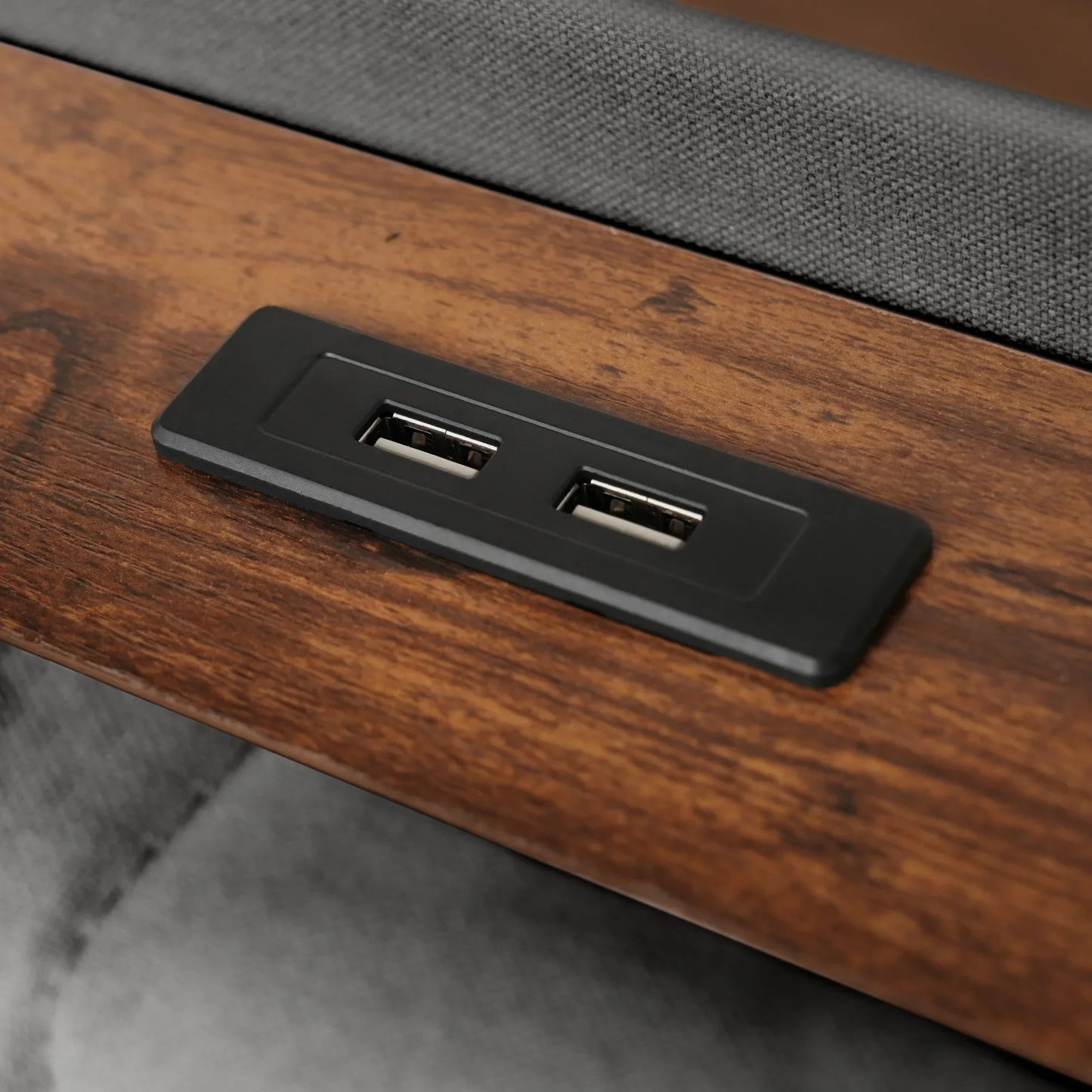 VSOGA Polsterbett mit USB 90/140/160 x200 cm, LED-Doppelbett mit Metallrahmenlatten, Bettrahmen aus Leinen (mit Matratze)