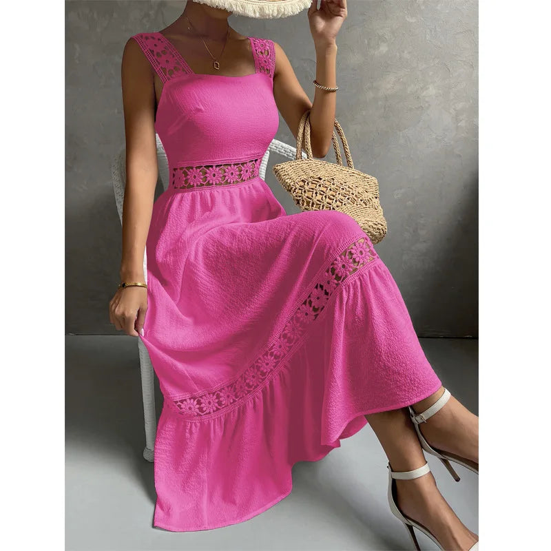 Weiße Lange Kleid Frauen Sommer Sexy Sleeveless Backless Maxi Kleider Damen Elegante Hohle Heraus Spitze Kleid Boho Sommerkleid Vestidos