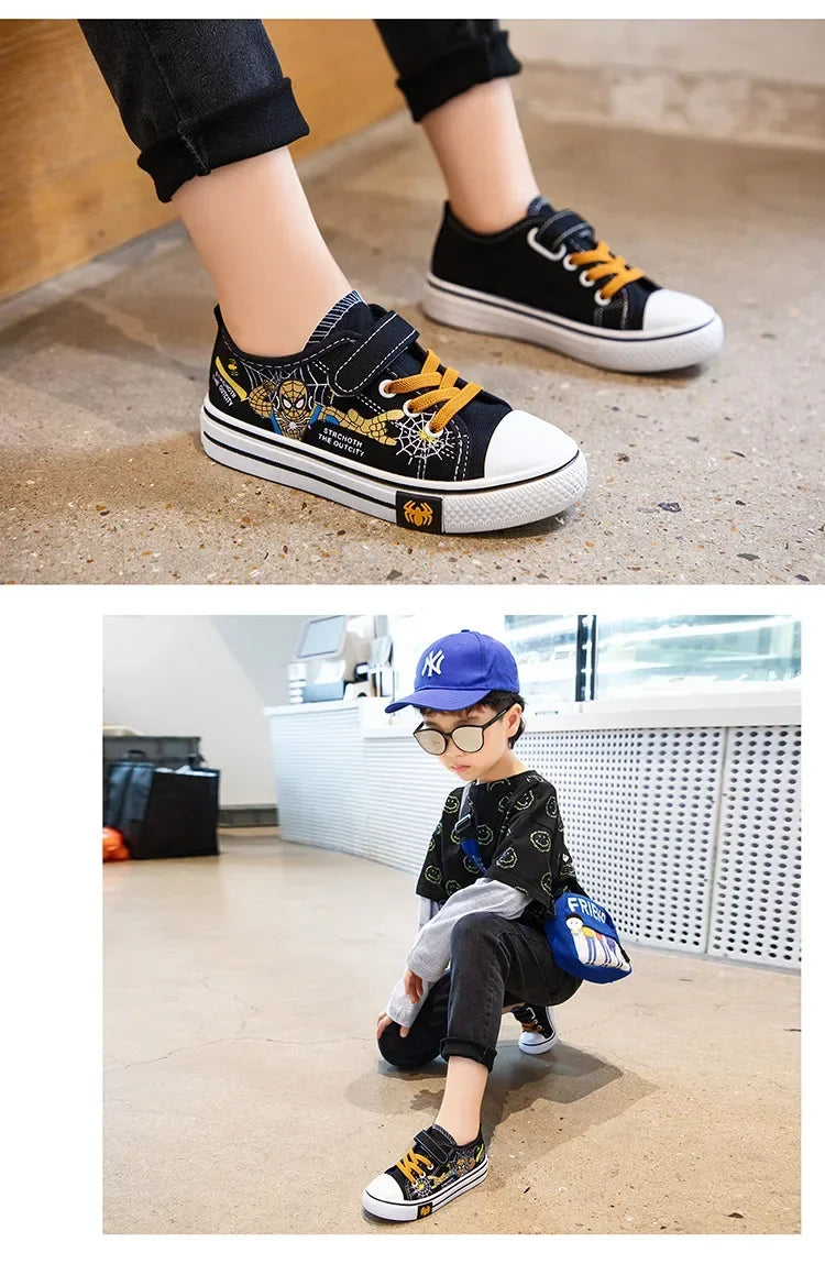 Disney Children's Canvas Shoes Spiderman Boys Sneakers Anti-slip Student Shoes Kids Soft Bottom Outdoor Shoes Sport Shoes