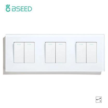 BSEED 1/2/3 Gang Wandschalter 2-Wege-Treppenlichtschalter Plus Typ-C USB-Buchse EU-Standard-Glasscheibe
