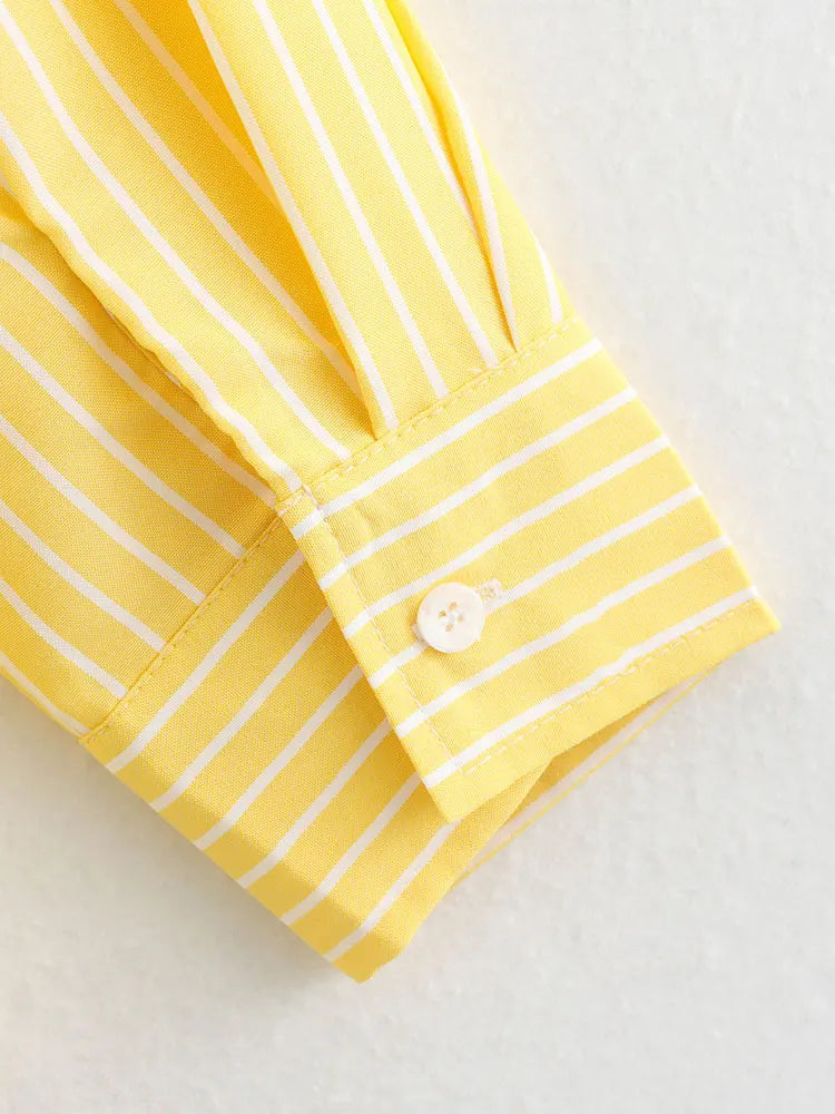 2024 Autumn Women Elegant Stripe Long Sleeves Casual Shirt For Woman Lapel Single-Breasted Loose Slim Blouse Top Streetwear.