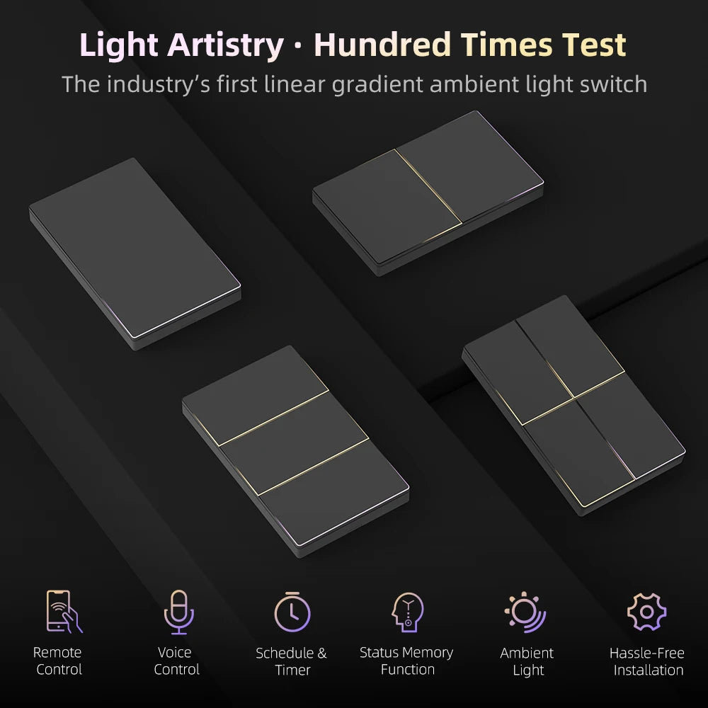 AVATTO Tuya WiFi Smart Lichtschalter US-Standard 1/2/3/4 Gang Druckschalter mit Umgebungslicht Arbeit für Alexa Google Home.