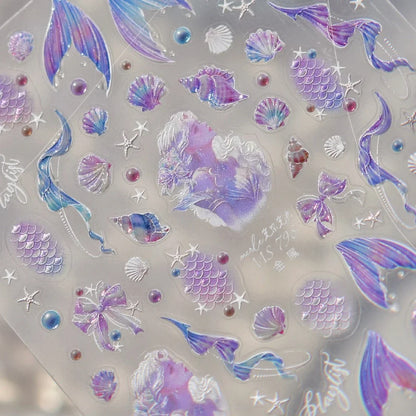 Ocean Theme 5D Nail Sticker Summer Beach Seashells Starfish Conch Scallop Shell Coral Self Adhesive Decoration Manicure Decal