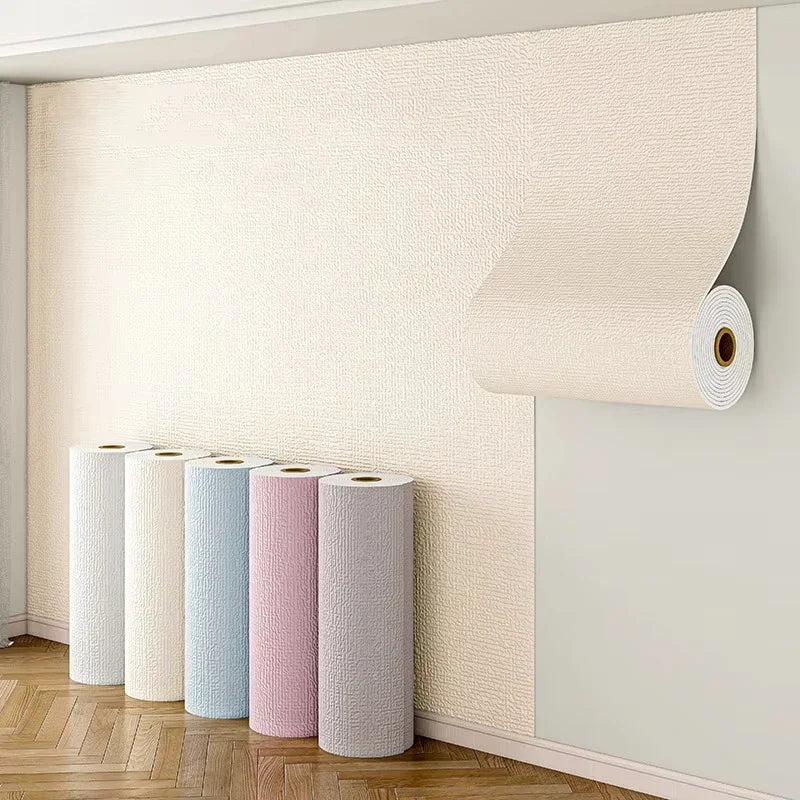 Selbstklebender 3D-Schaum-Wandaufkleber aus Leinen, feuchtigkeitsbeständig, PVC, einfarbig, Hintergrund, Wanddekoration, Tapete, Heimdekoration