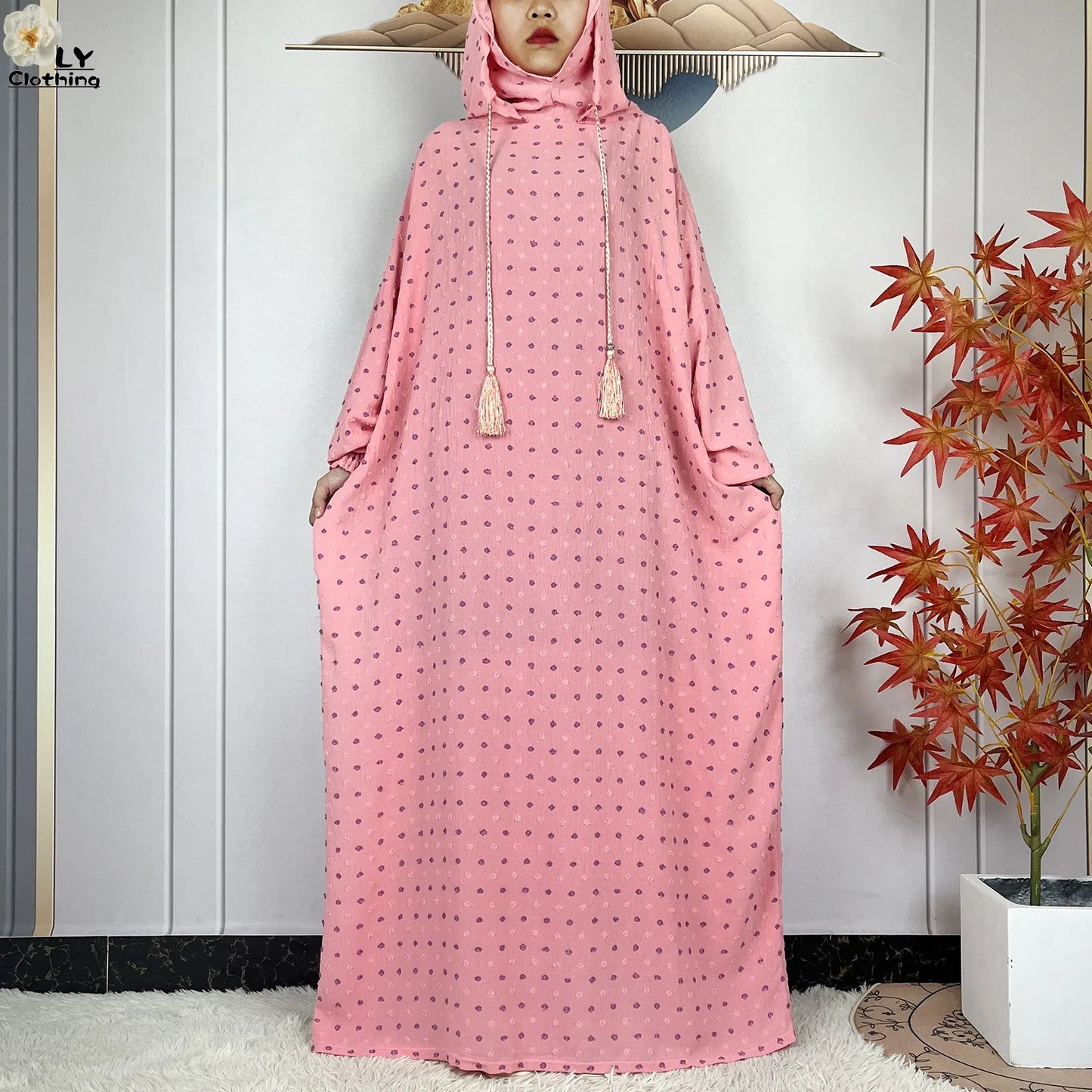 2024New Pure Cotton Ramadan Muslim Two-Hat Abaya Dubai Turkey Islam Prayer Clothes Loose Robe Islamic Women Traditional Clothing