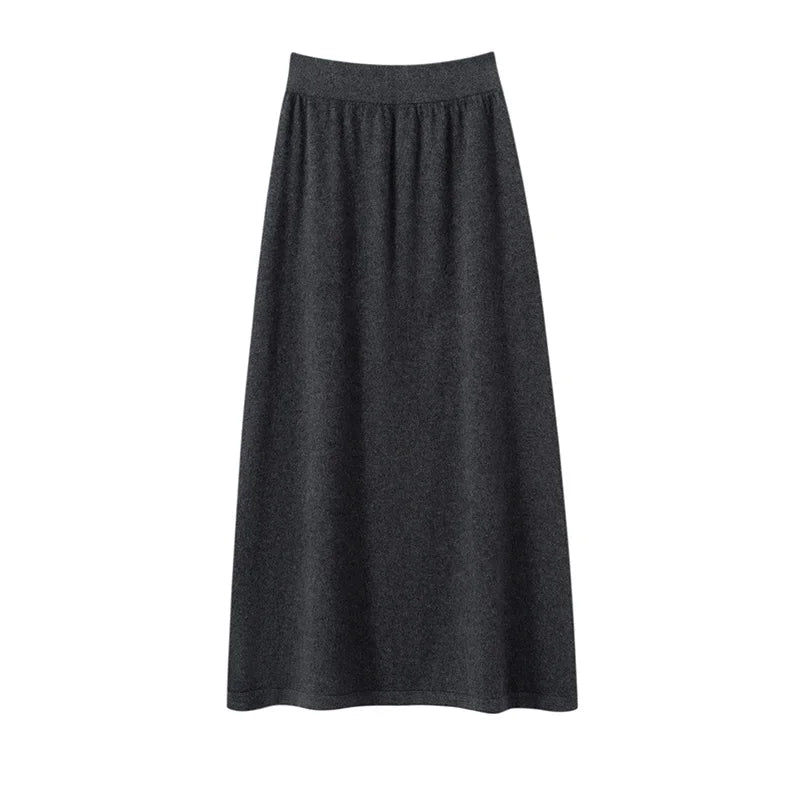 Pure cashmere half skirt, A-line loose, hip-hugging, high-end and exquisite long knitted hip-hugging skirt for autumn and winter