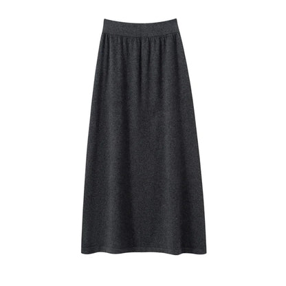 Pure cashmere half skirt, A-line loose, hip-hugging, high-end and exquisite long knitted hip-hugging skirt for autumn and winter