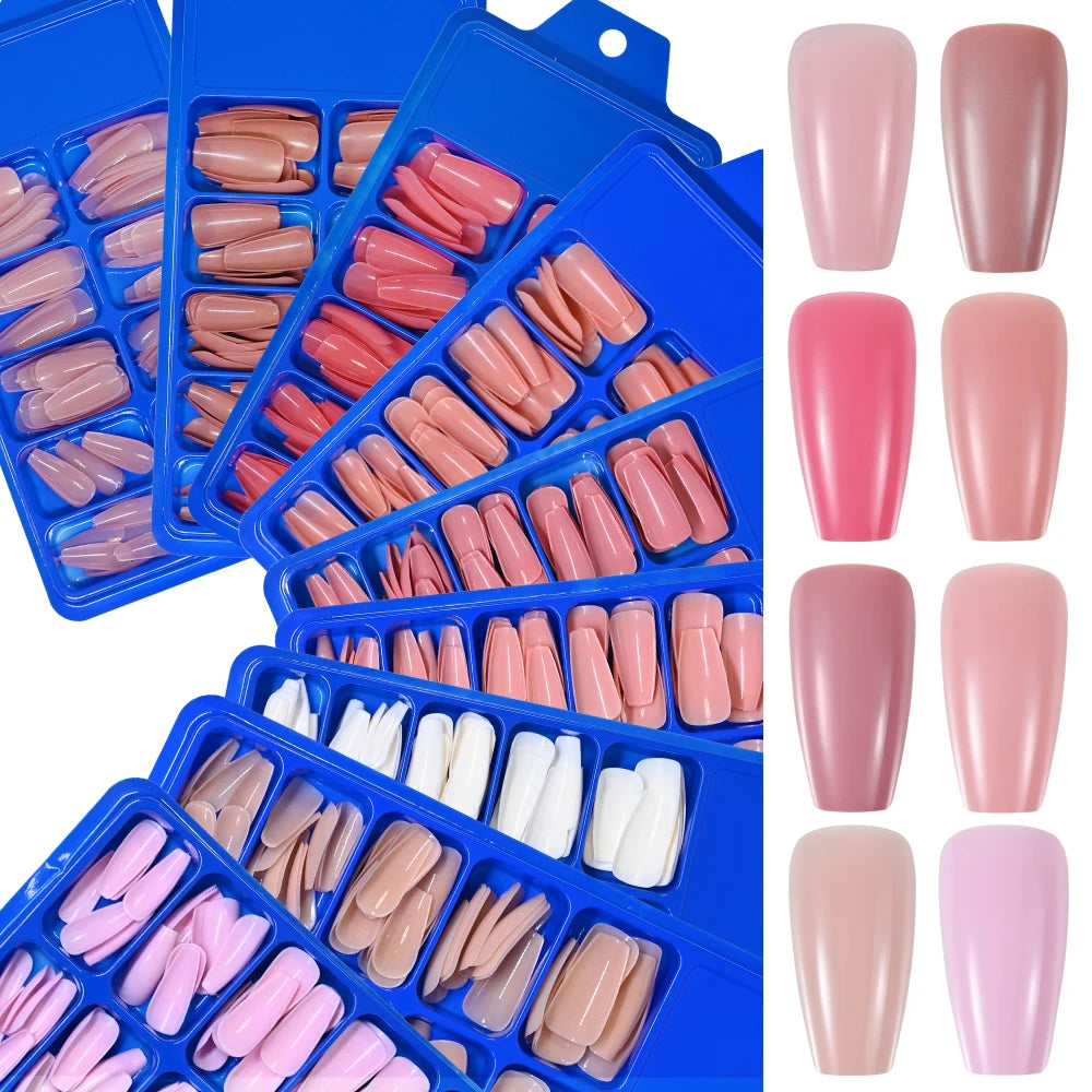 Diamond White Tips For Nails Extension 100pcs Long Fake Ballerina Gel Nail Art Nude White Pink Press On Nails Long Coffin 0.75in.