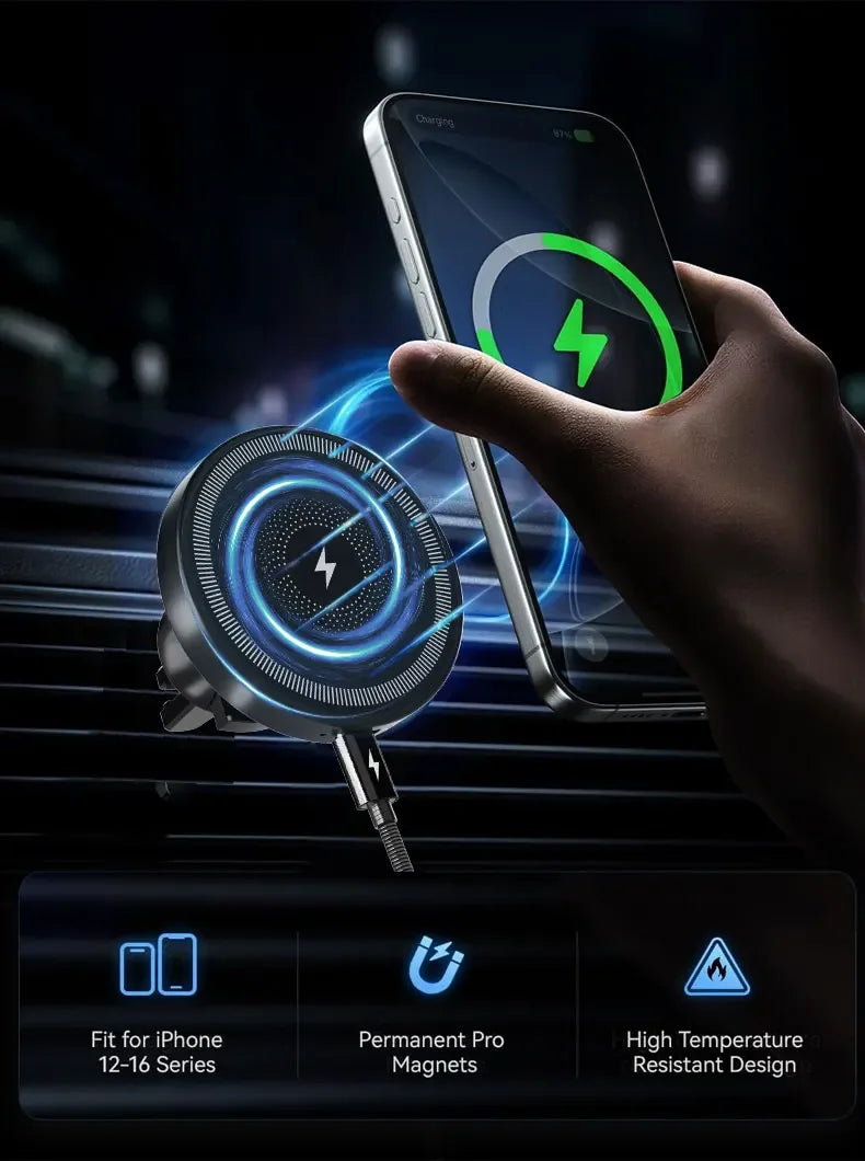 Magnetic Wireless Charger 360 Rotation Air Vent Phone Holder Stand For Magsafe iPhone 16 15 14 13 12 Pro Max Fast Charging Mount.