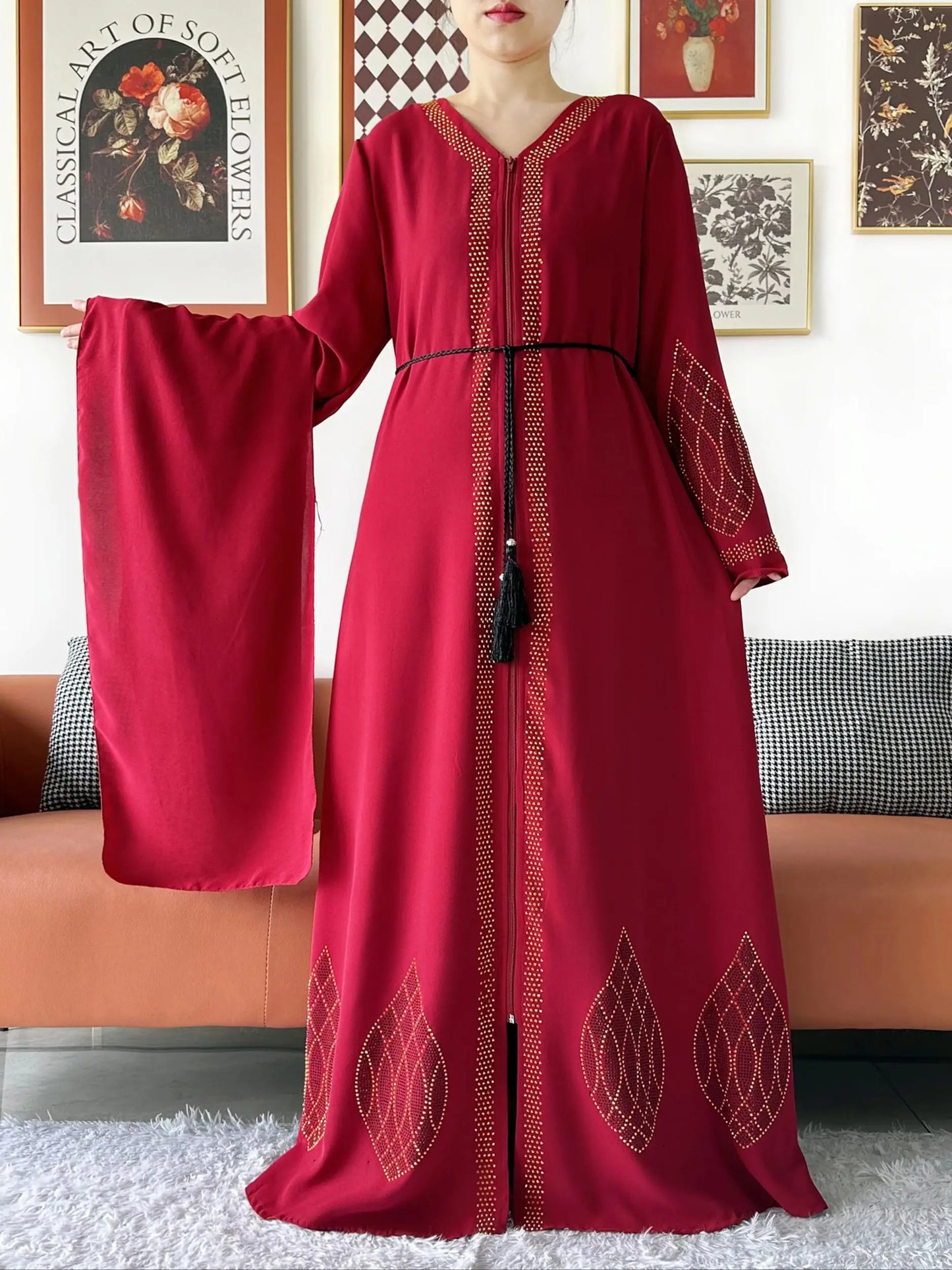 Elegant Women's Party Dress Chiffon Loose Open Zipper Abaya Muslim Islamic Clothing Cardigan Style for Special Occasions