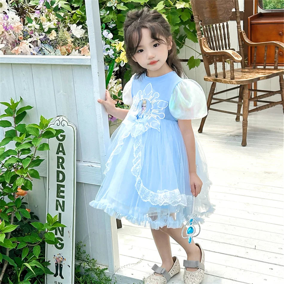 Mädchen Schneekönigin Spitze Schleife Prinzessin Kleid Elsa Cosplay Disney Performance Kleidung Kinder Halloween Karneval Party Fee Outfits