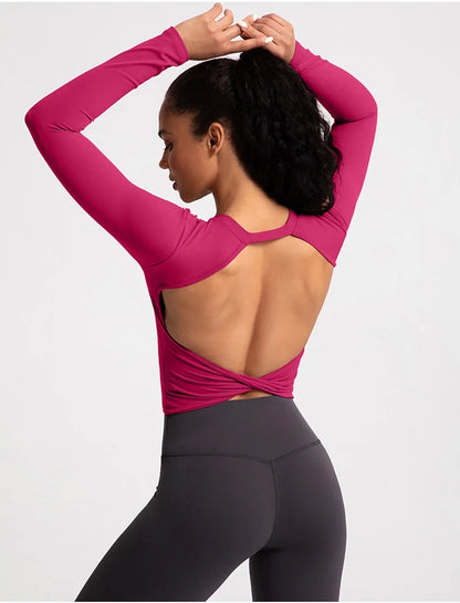 Cloud Hide Black Beauty Back Yoga Shirts Women Long Sleeve Blouse Plus Size Sports Gym Fitness Top Running T-Shirt Workout Shirt.