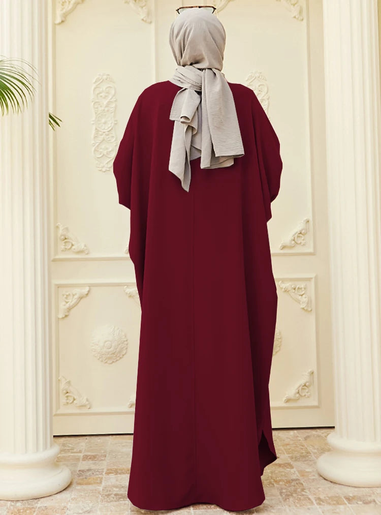 kebaya Ramadan Solid Batwing Sleeve Kaftan Abaya, Elegant Loose Split Maxi Length Dress, Women's Clothing.