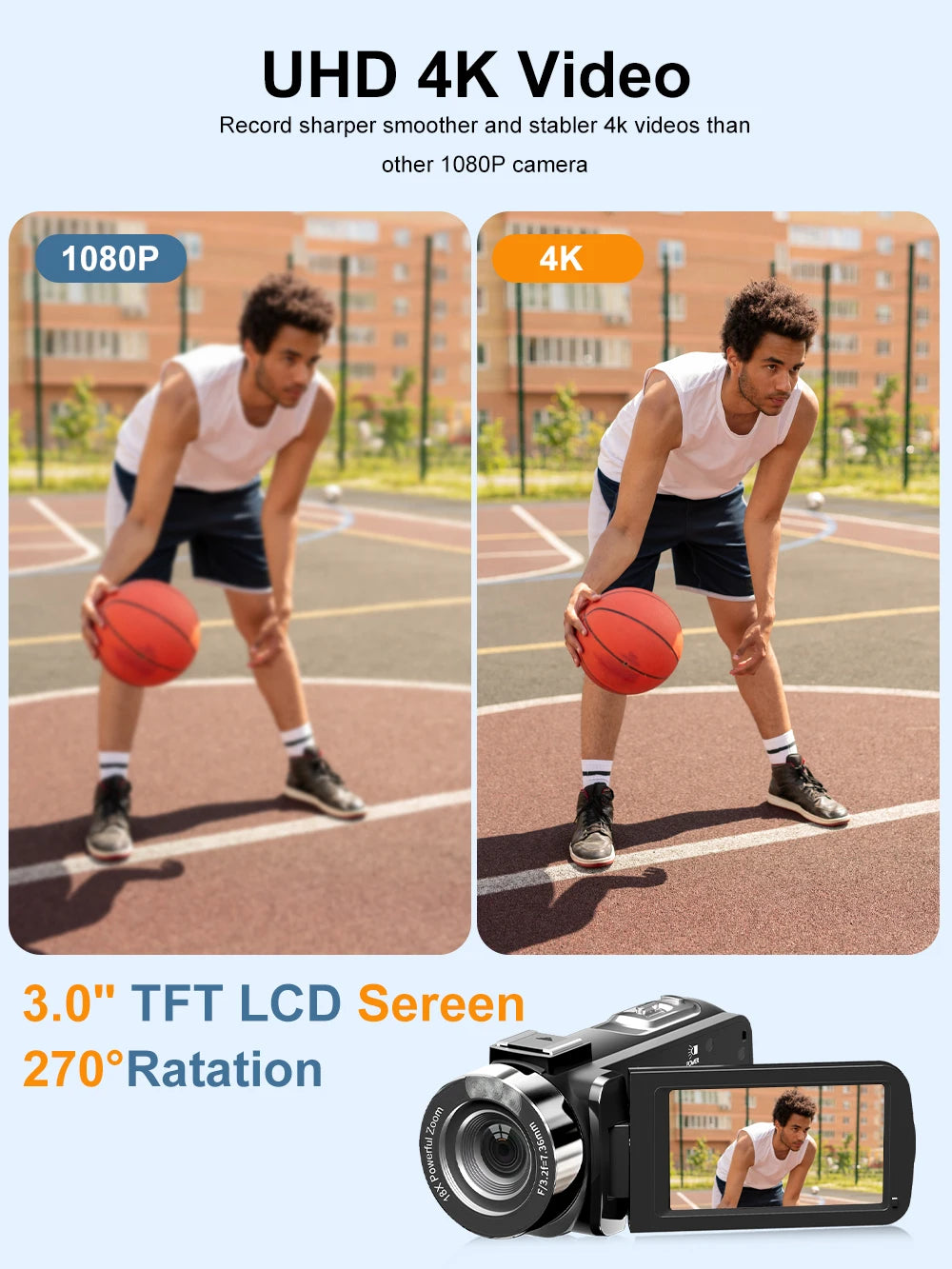 Ouelife 4K Digital Photography Camera 42 Megapixels HD Digital Camera 18X Digital Zoom 3.0'' screen Portable Video Recorder.