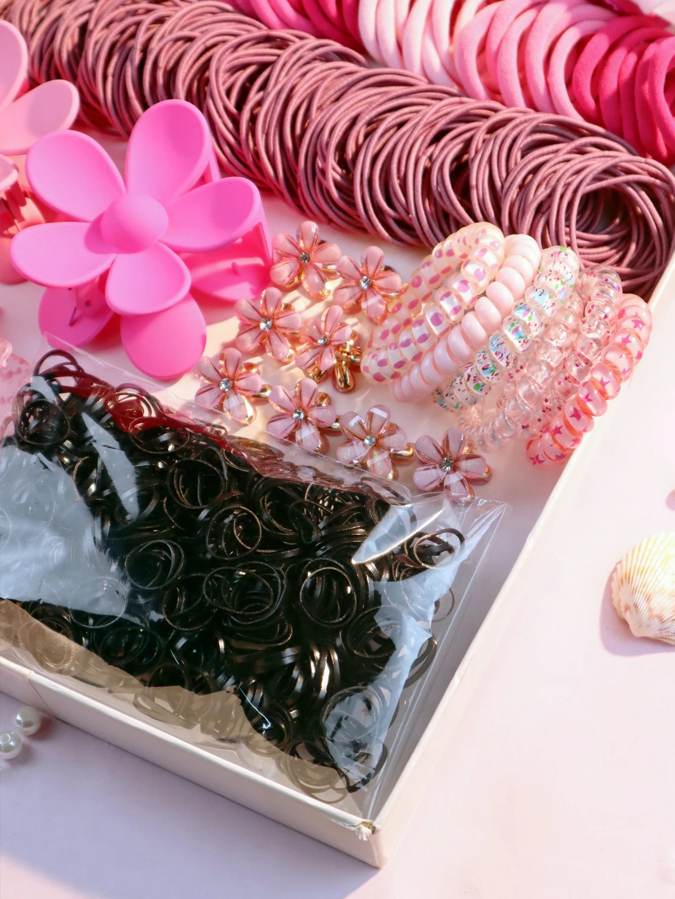 Fashionable Pink Hair Accessories Set for Women, Seamless Ponytail Holders Variety Hair Scrunchies For Women Lady 2024.