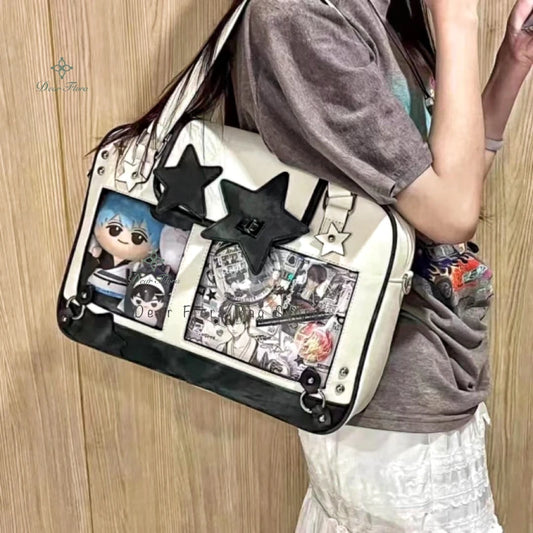 Y2K Trendy Star Ita Bag Lolita Girl Transparent Pocket Fashion Crossbody Bag Women's DIY Display Shoulder Bag Cute Purse Handbag.
