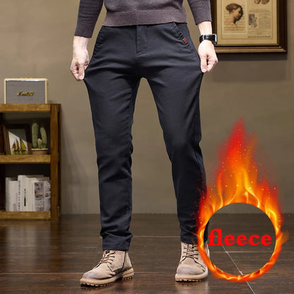 Warm Fleece Pants Winter Man Cowboy Man Thermal Fleece Lined Korean Fashion Slim Thicken Plush Wool Boot Cut Jeans Men