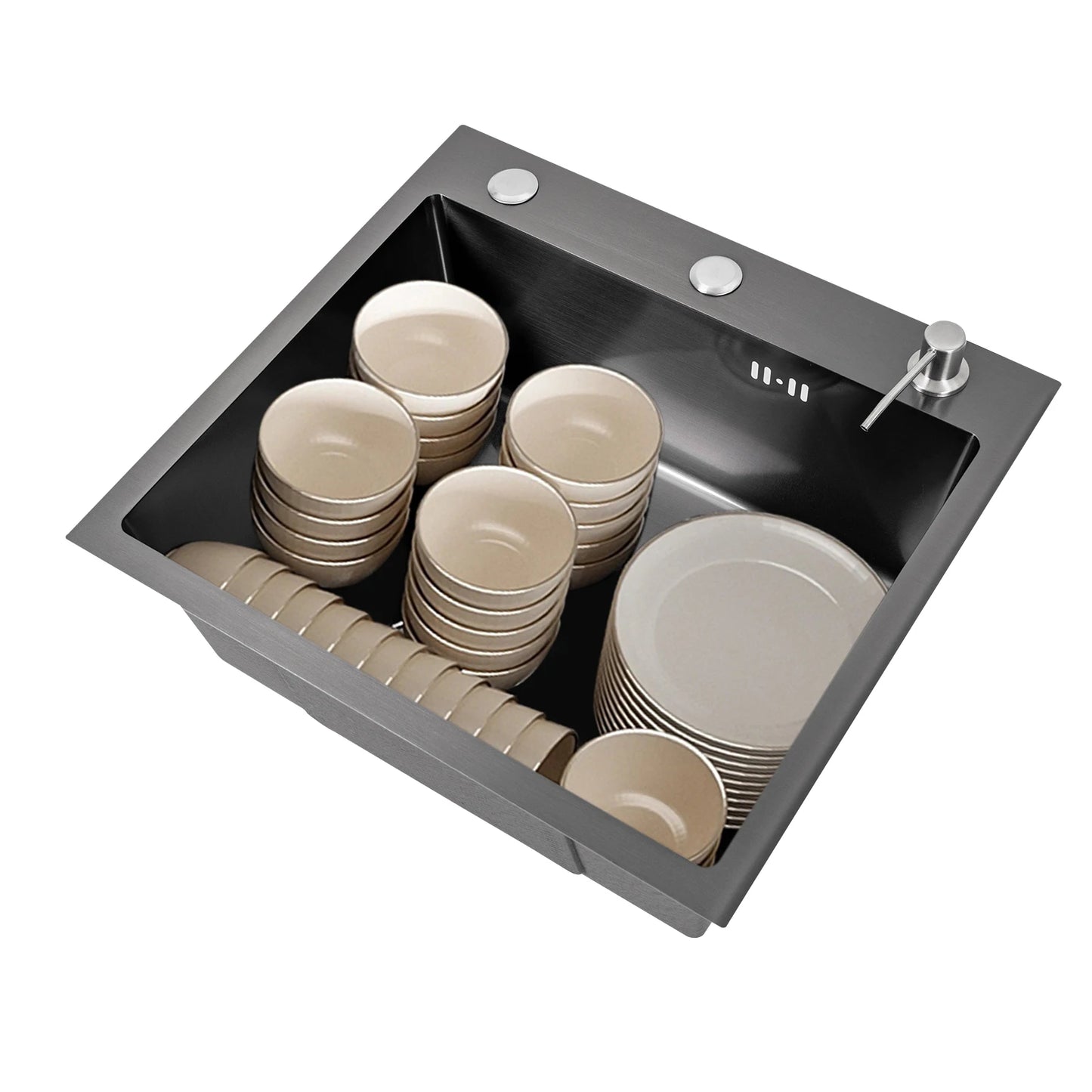 Küchenspüle-Set, mit Abtropffläche, integriertes Einzelschüssel-Spülbecken mit Seifenspender, Edelstahlspüle, Küchenspüle 50 x 45 cm