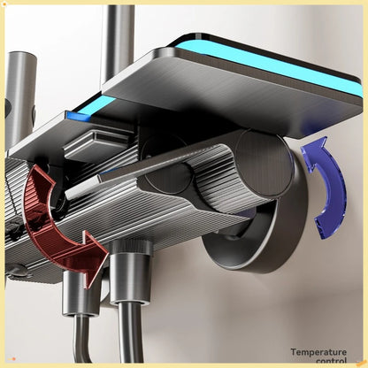 Graues Duschsystem mit Umgebungslicht, intelligentes digitales Duscharmatur-Set, Temperaturanzeige, Regen-Badezimmer-Duschset