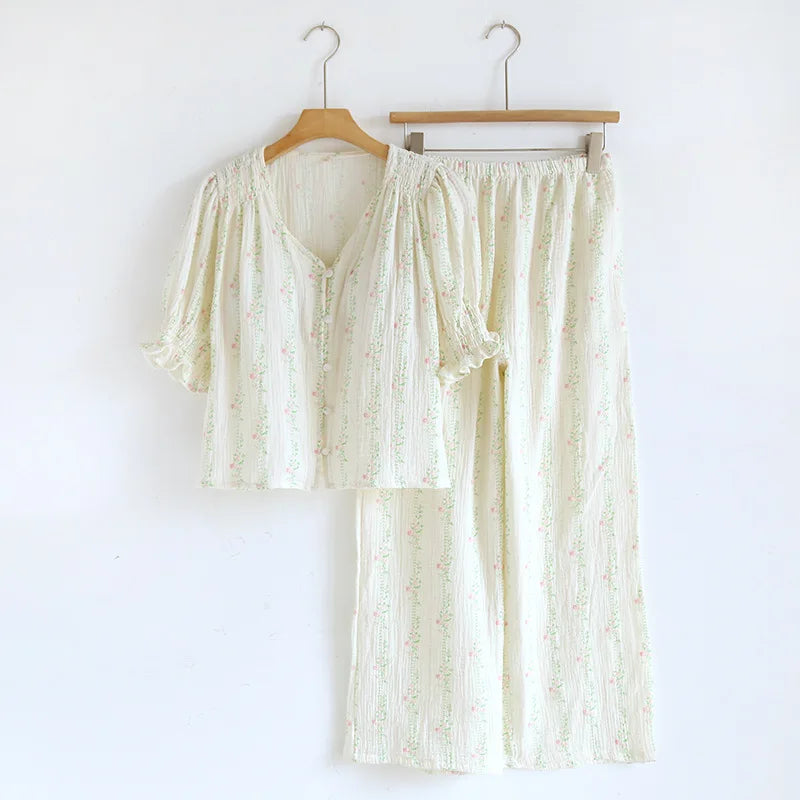 Damen Pyjama Nachtwäsche Baumwolle Nachtwäsche für Frau Sommer mit Brust polstern zweiteilige Blumen Pyjama-Sets Geschenk weiblich.