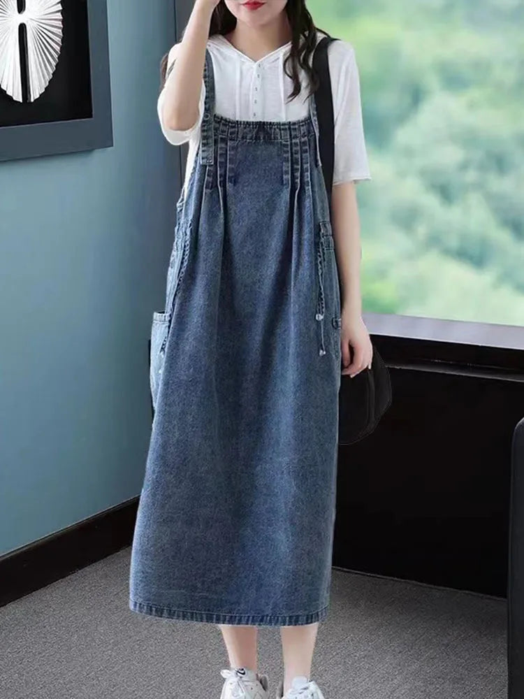AmaxluluE 2023 Sommer Frauen Mode Übergroßen Ärmellose Denim Kleider Lose Lange Kleidung Klassische Luxus Casual Vintage Vestidos.