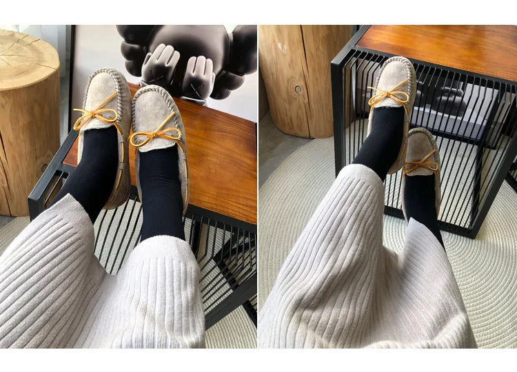 New 100% Natural Wool Genuine Leather Women Flat Winter shoes Women Moccasins Casual Loafers Plus Size Winter shoes