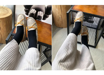 New 100% Natural Wool Genuine Leather Women Flat Winter shoes Women Moccasins Casual Loafers Plus Size Winter shoes